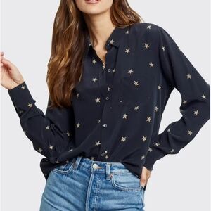 Rails Kate Button-Down Star-Print Silk Shirt